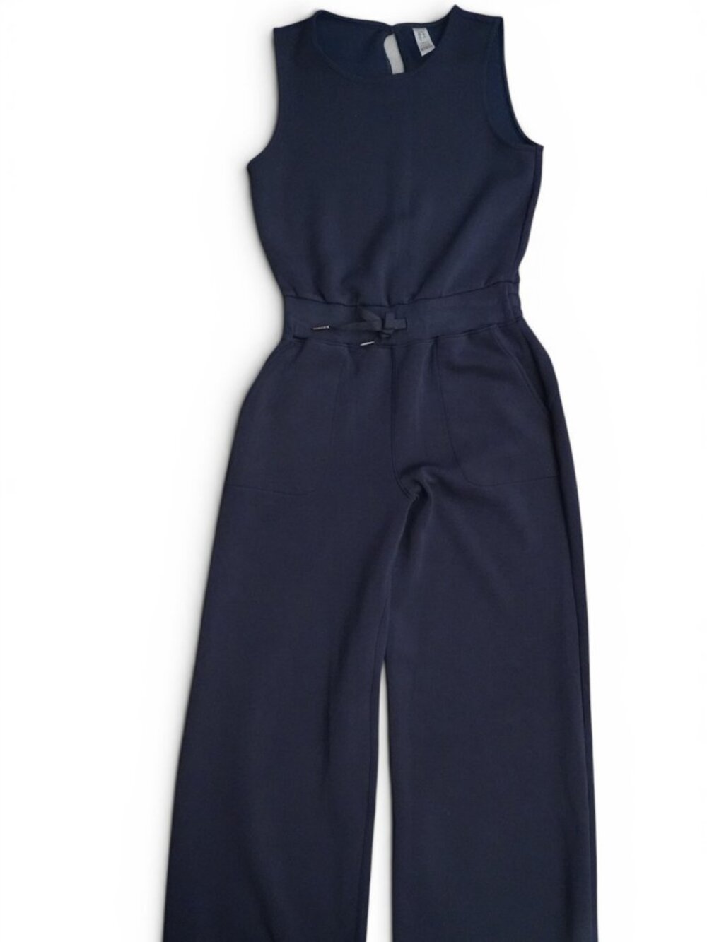 Spanx AirEssentials Jumpsuit sz S #G4SPANX Navy Blue Sleeveless Wide Leg Pockets